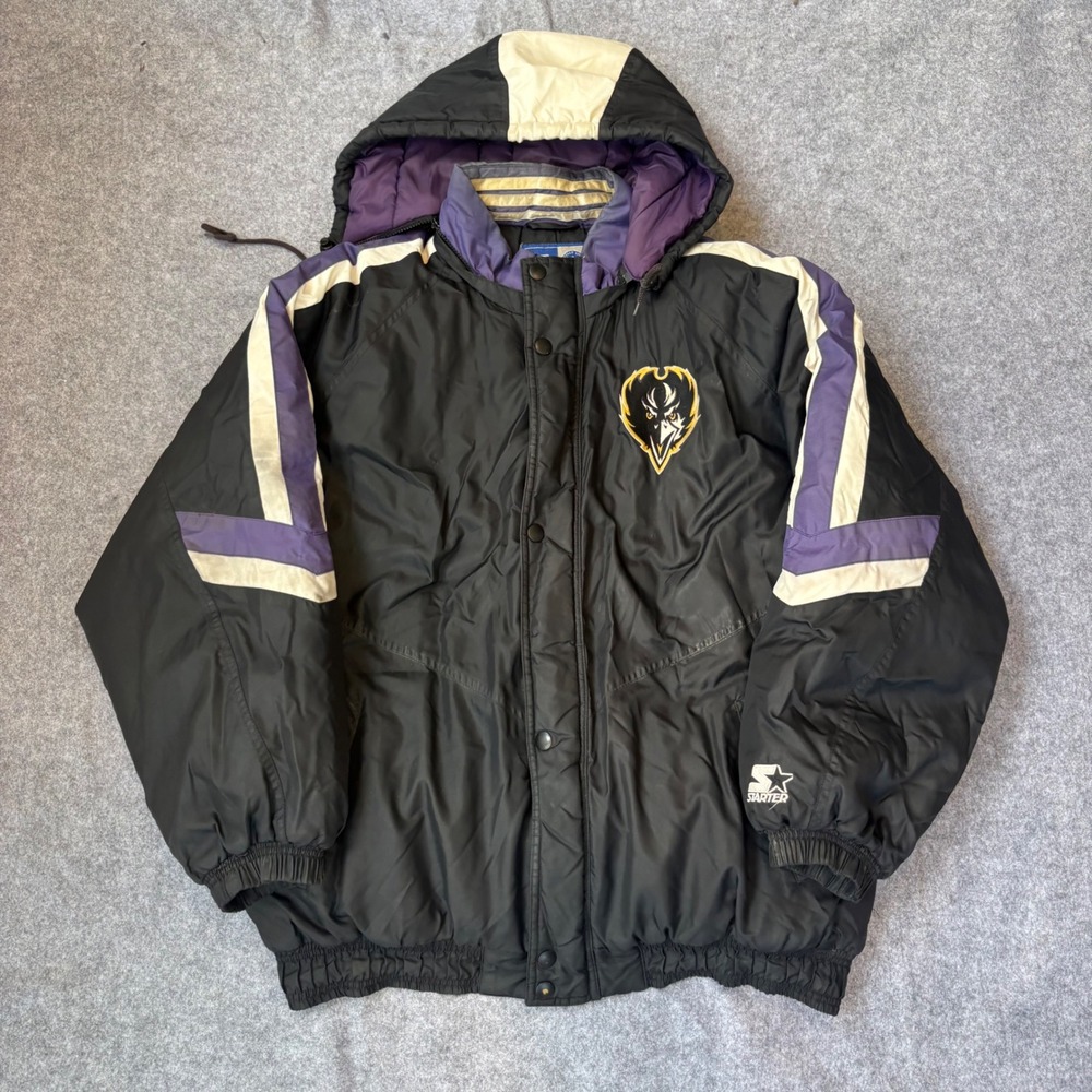 Vintage Baltimore Ravens Starter Jacket Mens XL Black Purple NFL Puffer Coat 90s